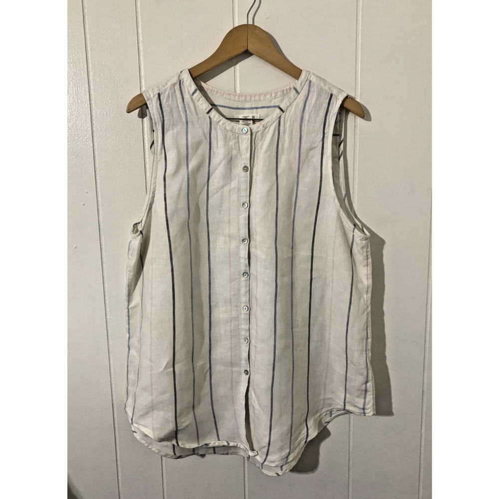 C&C California Womens 100% Linen Striped Sleeveless Top Beach Boho Coastal Sz XL